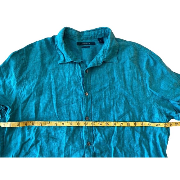 Perry Ellis Men’s 100% Linen Short‎ Sleeve Button Shirt Teal XL Casual Summer - Picture 6 of 8